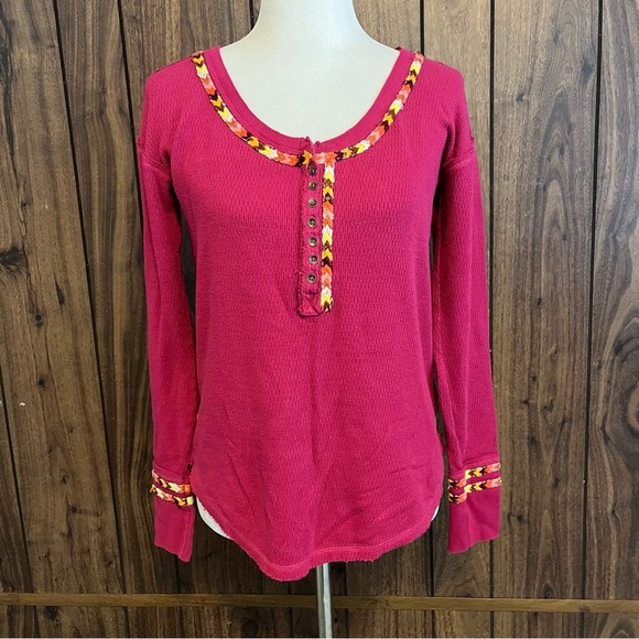 Free People We The Free Pink/multicolor Rainbow Pullover Thermal Top Size S - Picture 1 of 9